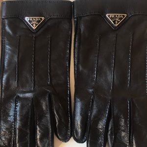 Black Leather Prada Gloves